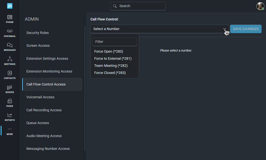 Call Flow Control Selection